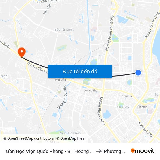 Gần Học Viện Quốc Phòng - 91 Hoàng Quốc Việt to Phương Canh map