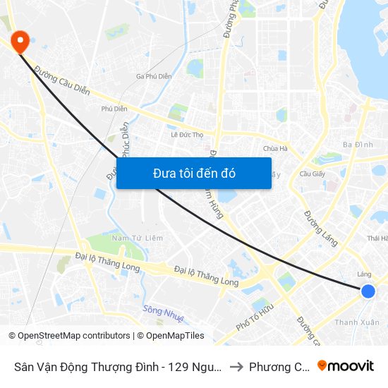 Sân Vận Động Thượng Đình - 129 Nguyễn Trãi to Phương Canh map