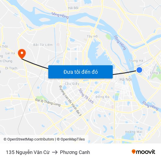 135 Nguyễn Văn Cừ to Phương Canh map