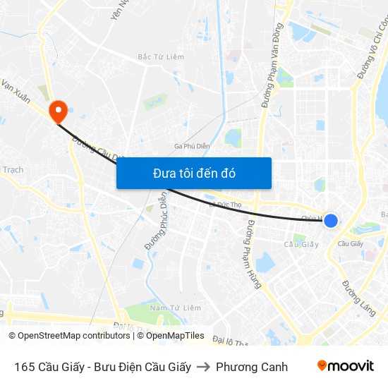 165 Cầu Giấy - Bưu Điện Cầu Giấy to Phương Canh map