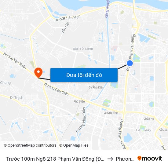 Trước 100m Ngõ 218 Phạm Văn Đồng (Đối Diện Công Viên Hòa Bình) to Phương Canh map