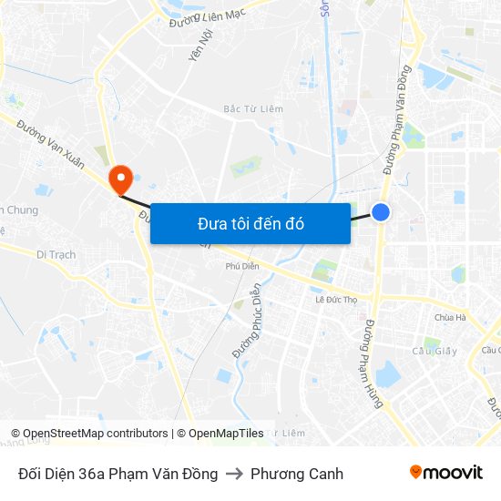 Đối Diện 36a Phạm Văn Đồng to Phương Canh map
