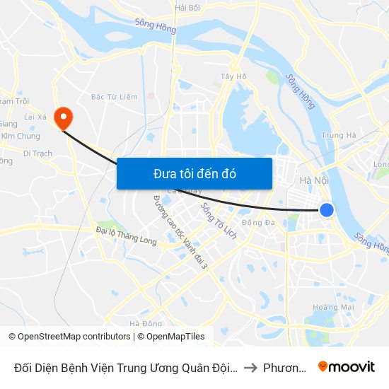 Đối Diện Bệnh Viện Trung Ương Quân Đội 108 - Trần Hưng Đạo to Phương Canh map