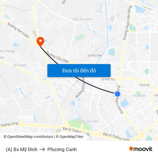 (A) Bx Mỹ Đình to Phương Canh map