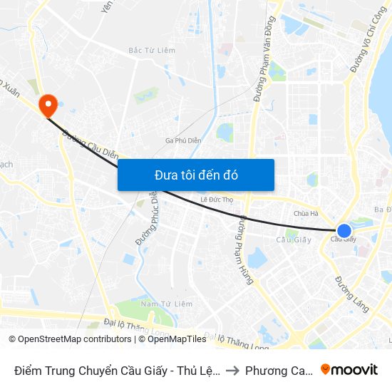 Điểm Trung Chuyển Cầu Giấy - Thủ Lệ 02 to Phương Canh map