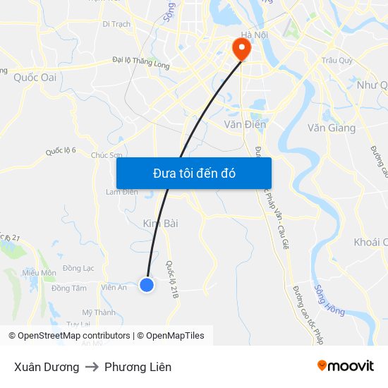 Xuân Dương to Phương Liên map