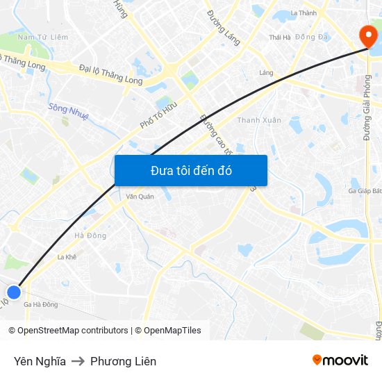 Yên Nghĩa to Phương Liên map