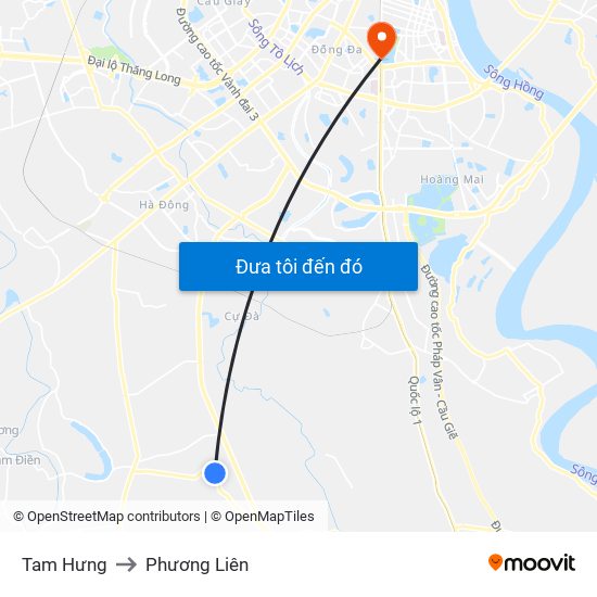 Tam Hưng to Phương Liên map