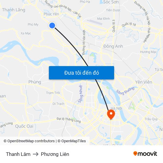 Thanh Lâm to Phương Liên map