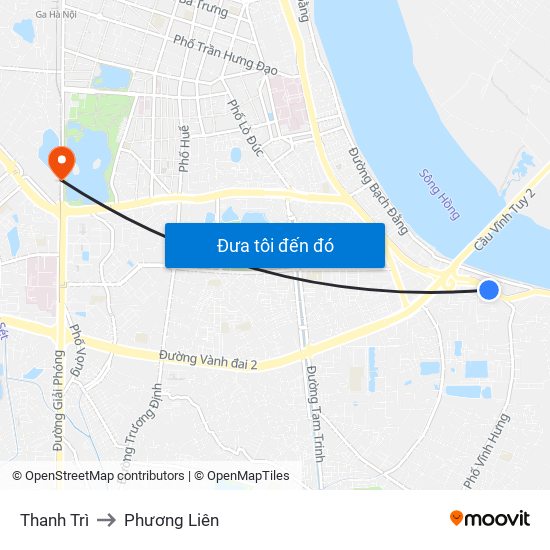 Thanh Trì to Phương Liên map