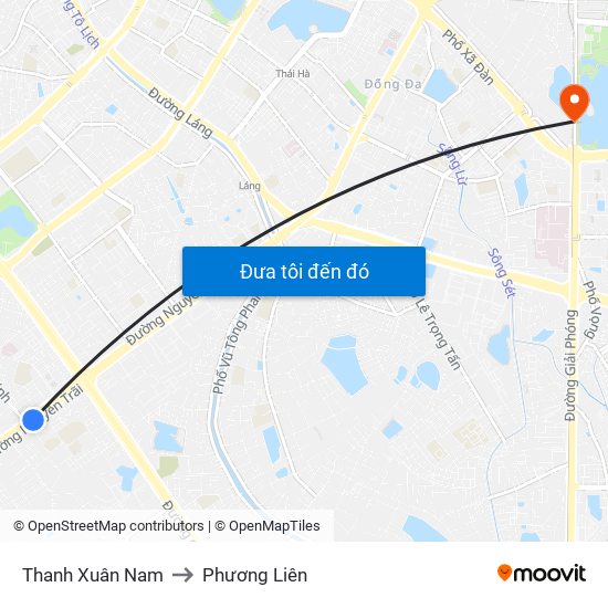 Thanh Xuân Nam to Phương Liên map