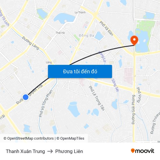 Thanh Xuân Trung to Phương Liên map