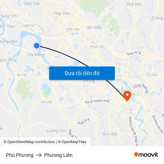 Phú Phương to Phương Liên map