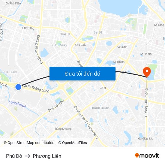 Phú Đô to Phương Liên map