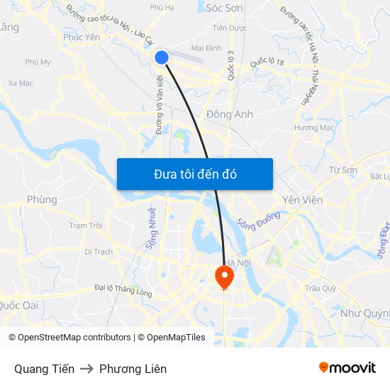 Quang Tiến to Phương Liên map