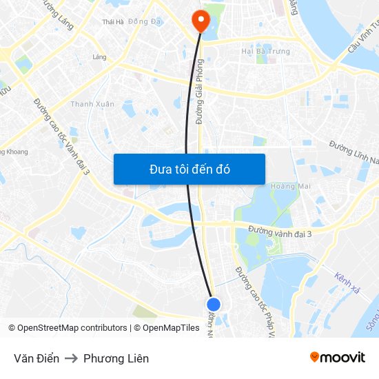 Văn Điển to Phương Liên map