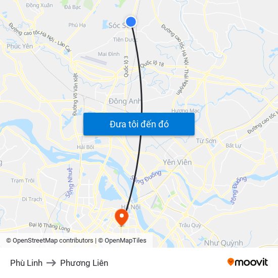 Phù Linh to Phương Liên map