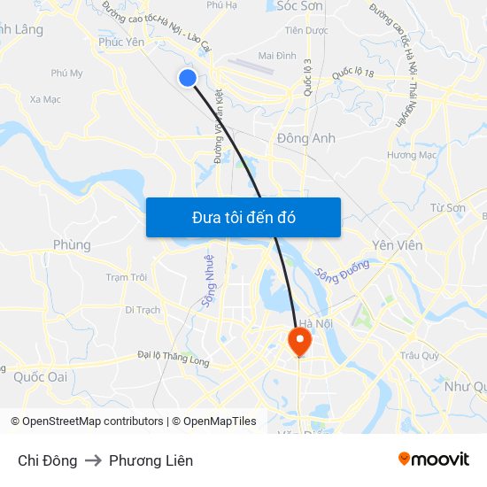 Chi Đông to Phương Liên map