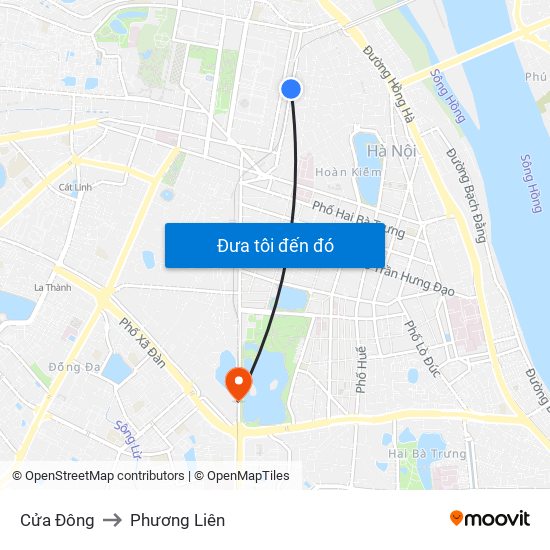 Cửa Đông to Phương Liên map