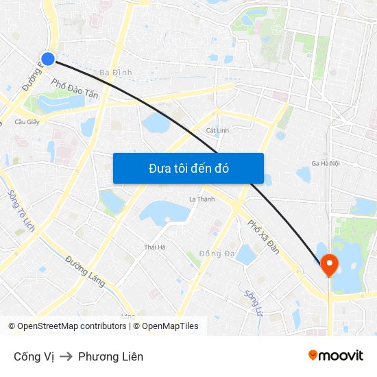 Cống Vị to Phương Liên map