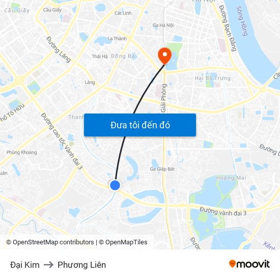 Đại Kim to Phương Liên map