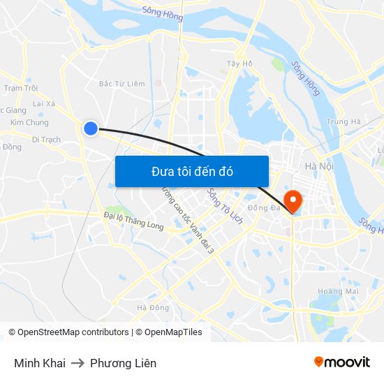 Minh Khai to Phương Liên map