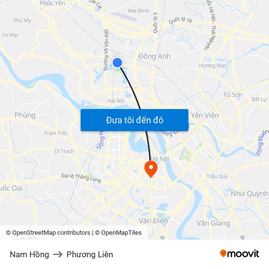 Nam Hồng to Phương Liên map