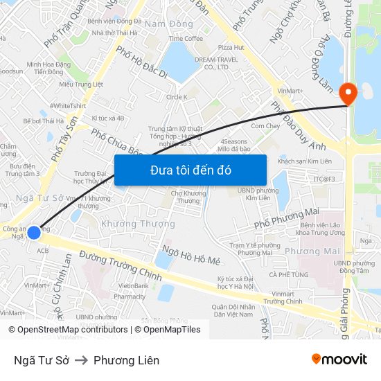 Ngã Tư Sở to Phương Liên map