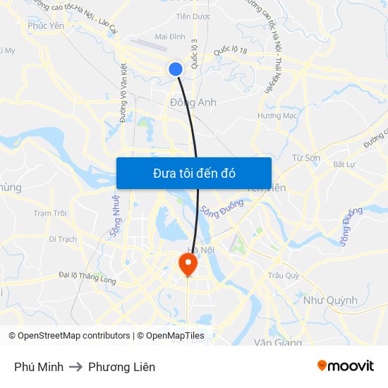 Phú Minh to Phương Liên map