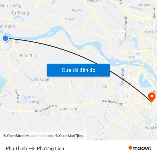 Phú Thịnh to Phương Liên map