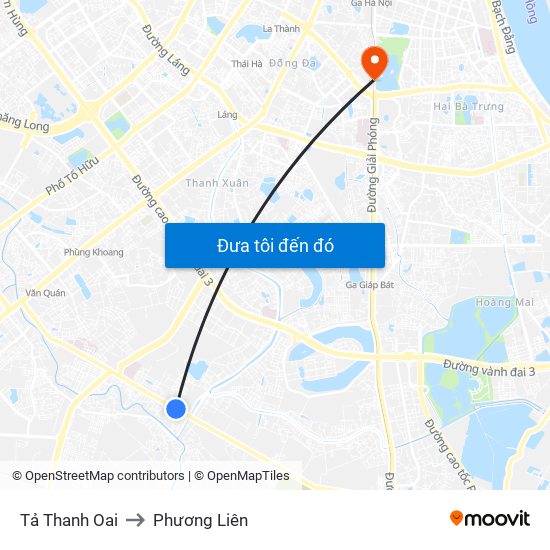 Tả Thanh Oai to Phương Liên map