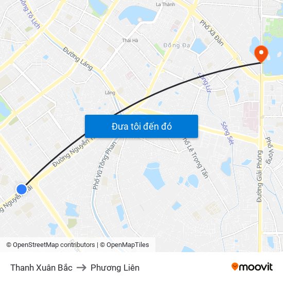 Thanh Xuân Bắc to Phương Liên map