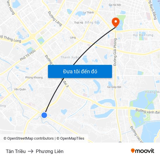 Tân Triều to Phương Liên map