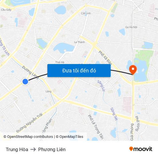 Trung Hòa to Phương Liên map