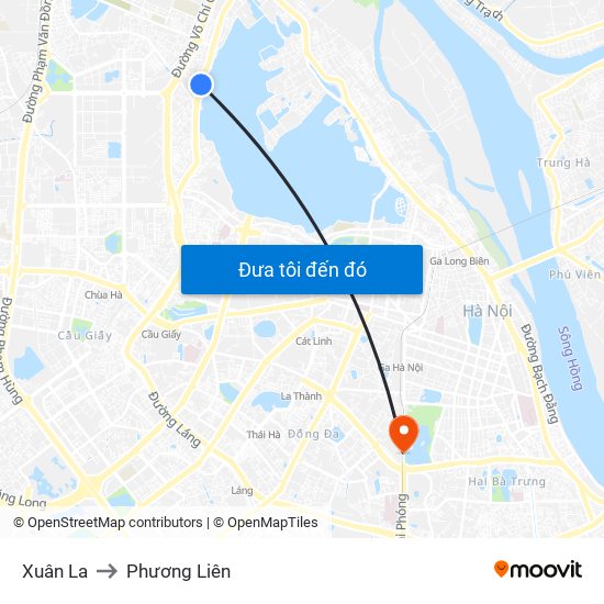 Xuân La to Phương Liên map