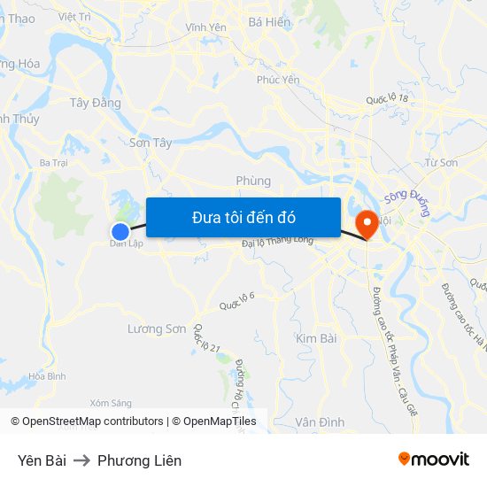 Yên Bài to Phương Liên map