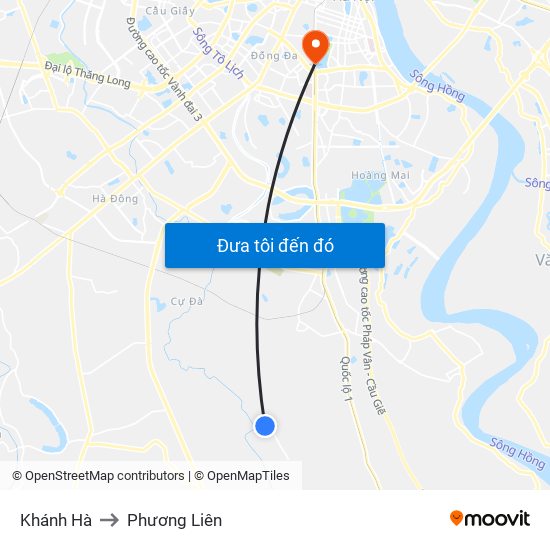 Khánh Hà to Phương Liên map