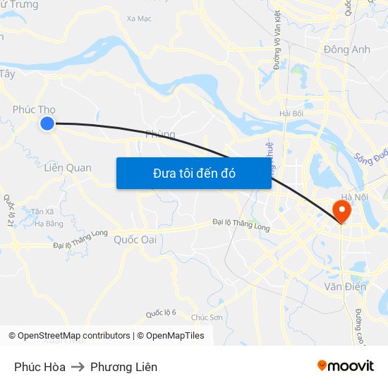 Phúc Hòa to Phương Liên map