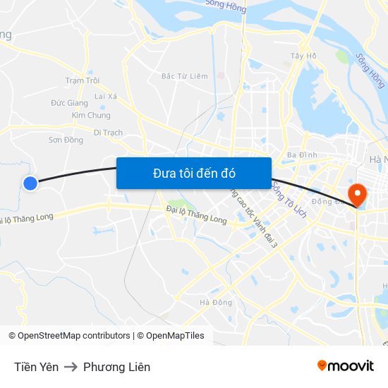 Tiền Yên to Phương Liên map