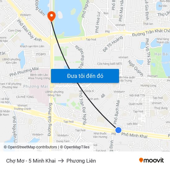 Chợ Mơ - 5 Minh Khai to Phương Liên map