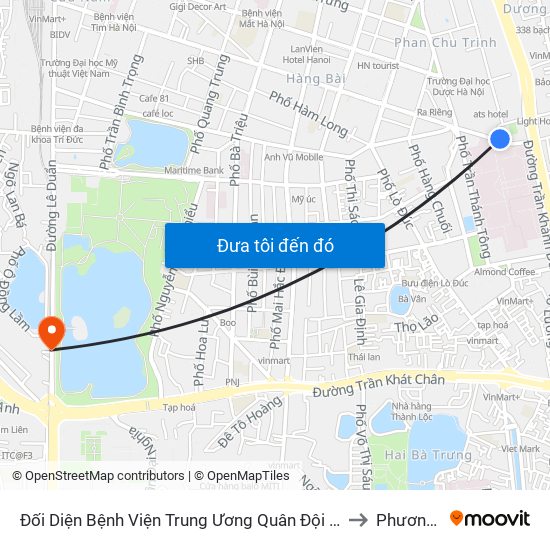 Đối Diện Bệnh Viện Trung Ương Quân Đội 108 - Trần Hưng Đạo to Phương Liên map