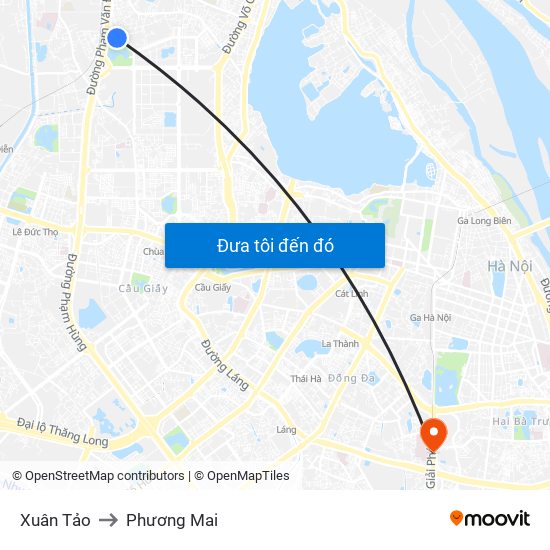 Xuân Tảo to Phương Mai map