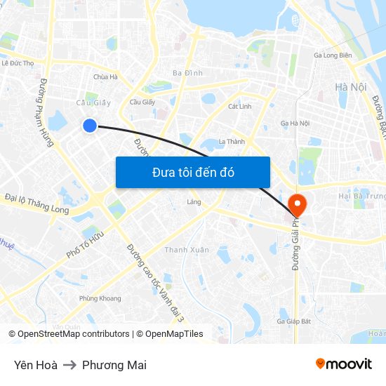 Yên Hoà to Phương Mai map