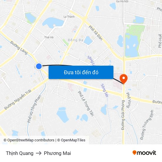 Thịnh Quang to Phương Mai map