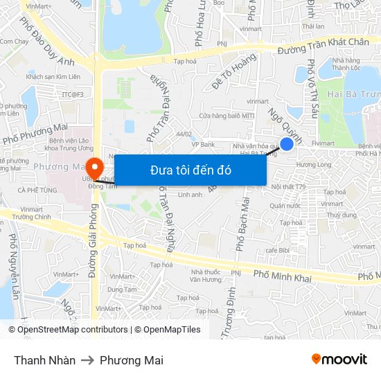 Thanh Nhàn to Phương Mai map
