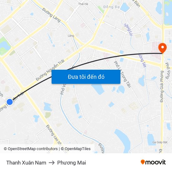 Thanh Xuân Nam to Phương Mai map