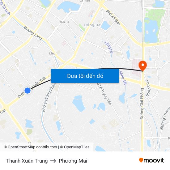 Thanh Xuân Trung to Phương Mai map