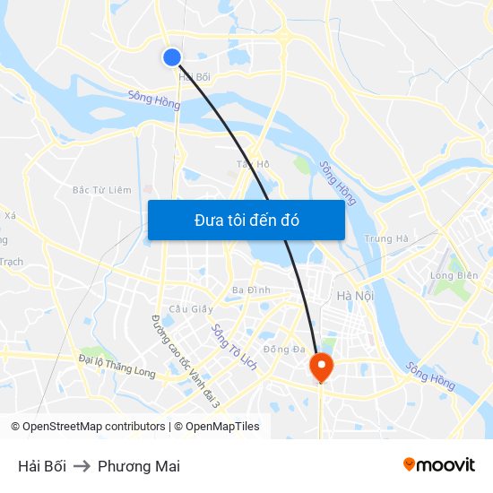 Hải Bối to Phương Mai map