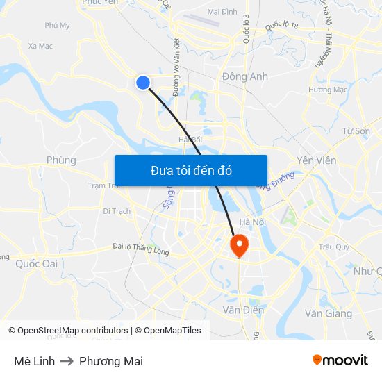 Mê Linh to Phương Mai map