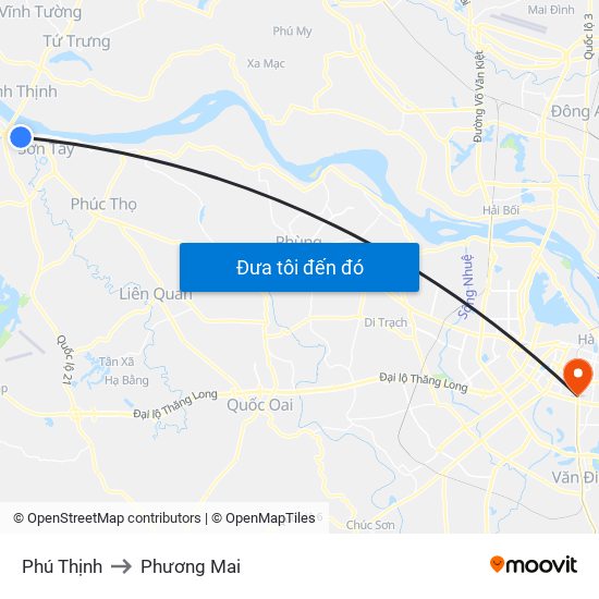 Phú Thịnh to Phương Mai map